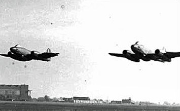 Gloster Meteors flying over Church Fenton Airbase